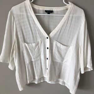 Topshop White Button Up Crop Blouse
